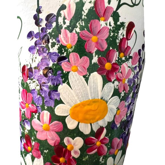 Sublime Handpainted TERRACOTTA VASE Planter Pot Wraparound Flowers Glazed 7.5" T - Picture 5 of 16